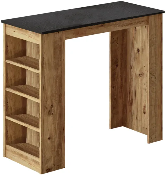 NORDVÄRK ST1 barbord, med 3 hyller - natur og svart melamin (120x51,6)