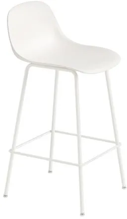 Muuto Fiber Barstol med Tube Base og Ryggstøtte Hvit/Hvit H87,5 cm