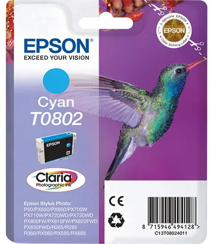 Epson T0802 C13T08024011 Cyan blekkpatron, 350 sider
