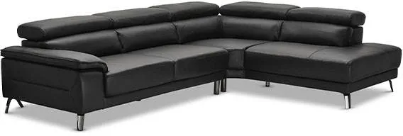 Napoli hjørnesofa med recline-funksjon - svart skinn - Høyrestilt