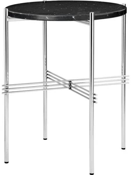 GUBI TS Sidebord Rund Ø40 Polert Stål/Black Marquina Marmor