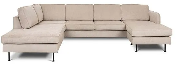 Læsø sofa m. sjeselong og open-end - 288 x 210 cm. - beige fløyel