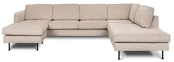 Læsø sofa m. sjeselong og open-end - 288 x 210 cm. - beige fløyel - Venstrevendt