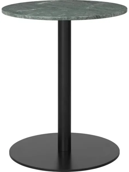GUBI 1.0 Spisebord Rundt Ø60 cm med Svart Base og Grønn Guatemala Marmorplate
